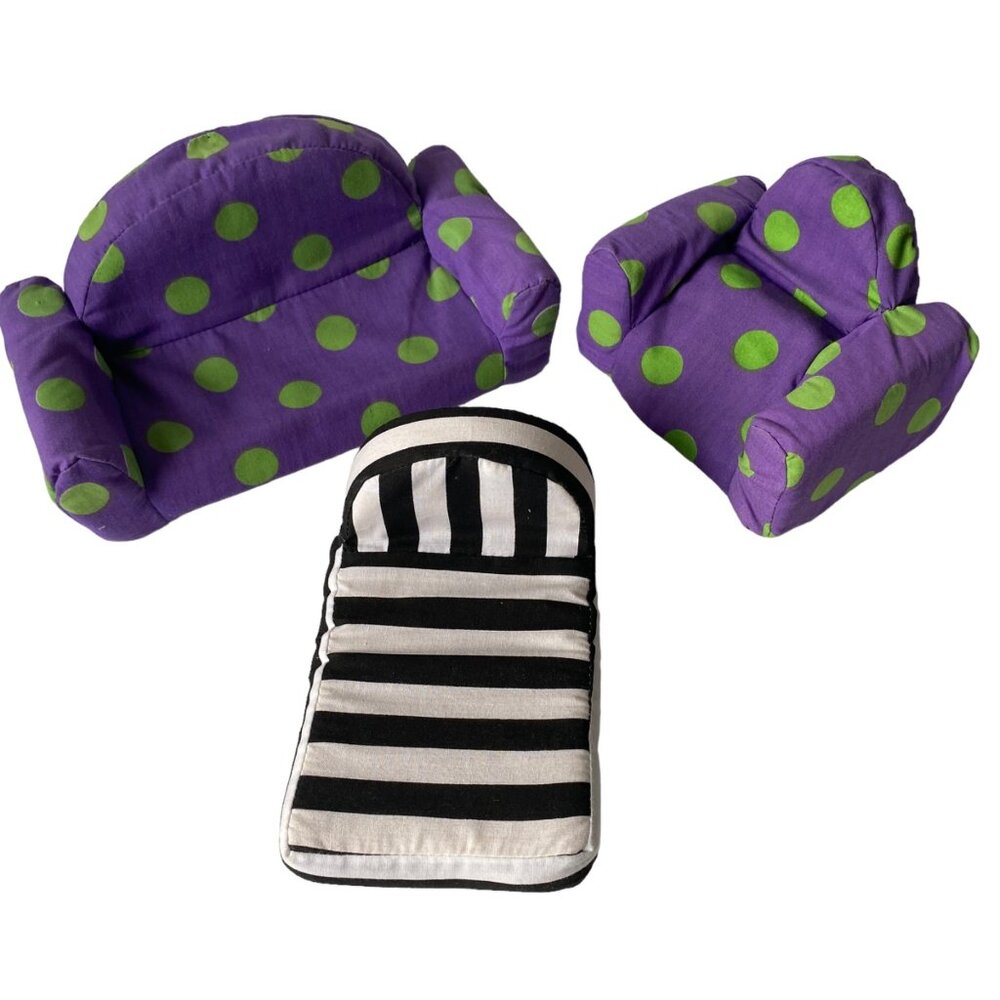 Handmade soft doll sofa loveseat lounger‎ polka dot stripes 12" retro furniture
